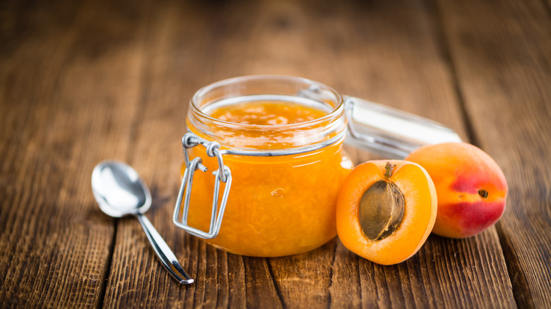 Apricot jam in a jar