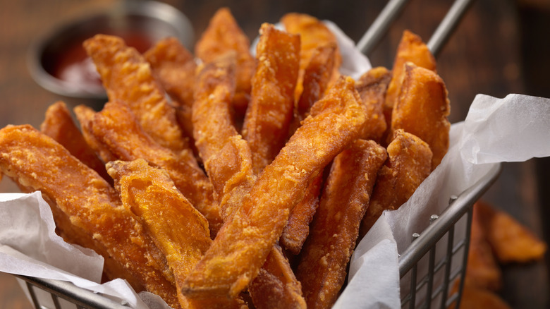 Freshly fried sweet potato fries