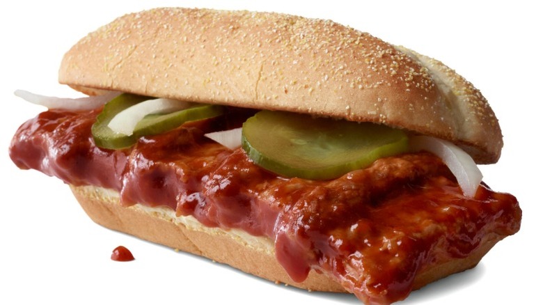 McDonald's McRib pork barbecue sandwich is displayed.