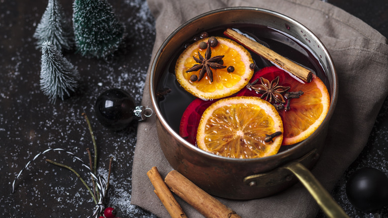 mulled win in a copper pot