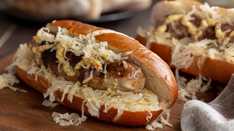 Bratwurst with sauerkraut and mustard