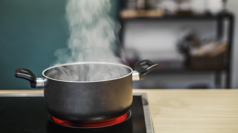 Pot boiling on stove