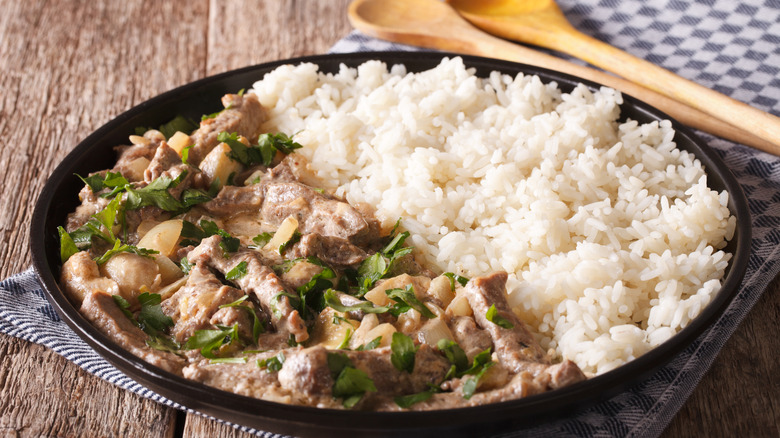 Beef Stroganoff with rice