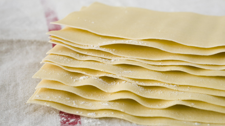 Lasagna noodles on a tablecloth