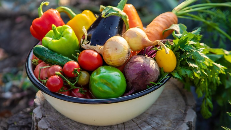 bowl of whole fresh vegetables