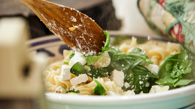 bowl of cheesy pasta salad