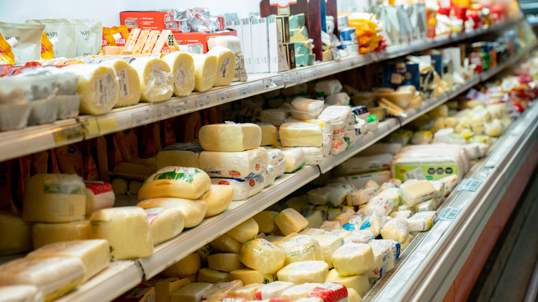 cheese shelves in grocery store