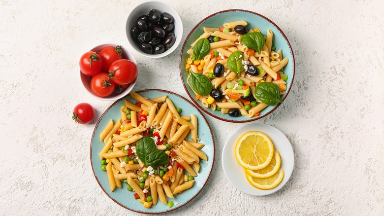 pasta salad and ingredient dishes