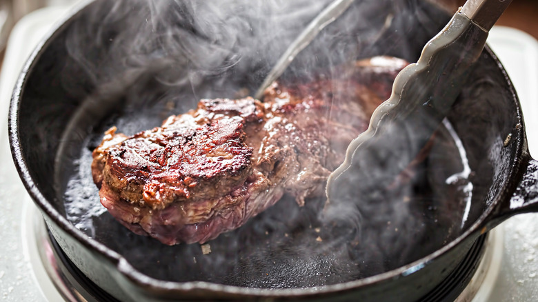 Steak in cast iron pan