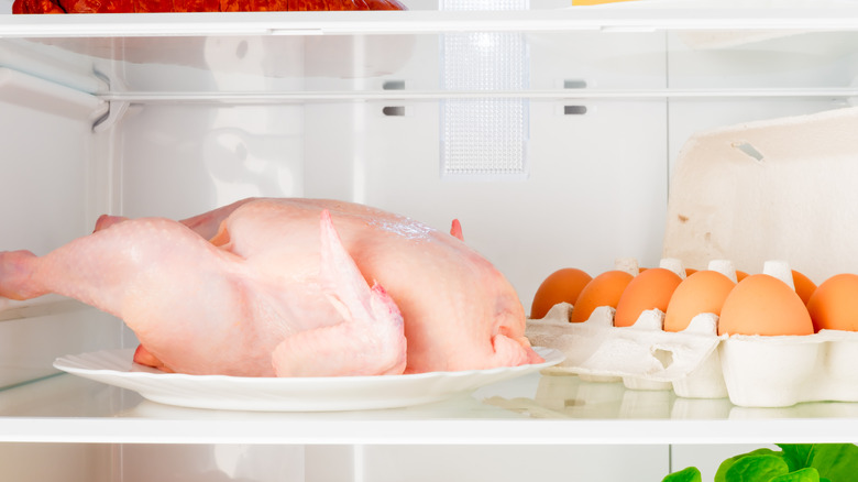 Raw chicken in refrigerator