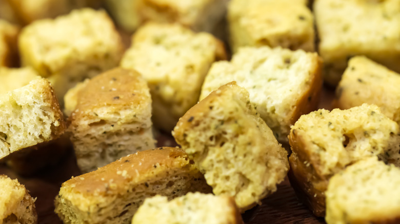 Closeup of seasoned croutons