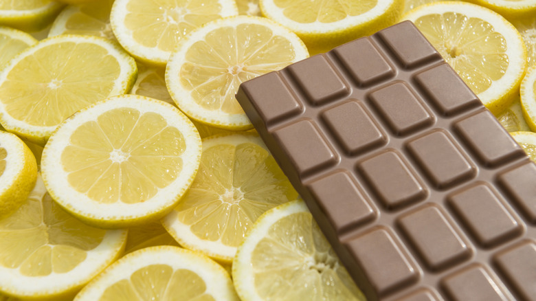 sliced lemon and chocolate bar