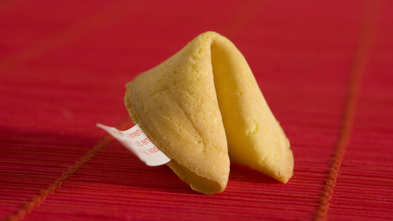 fortune cookie on red cloth