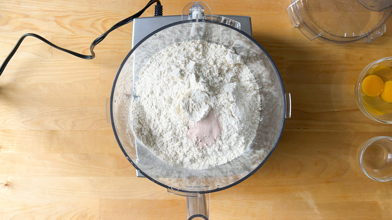 Dry ingredients for quiche crust in food processor
