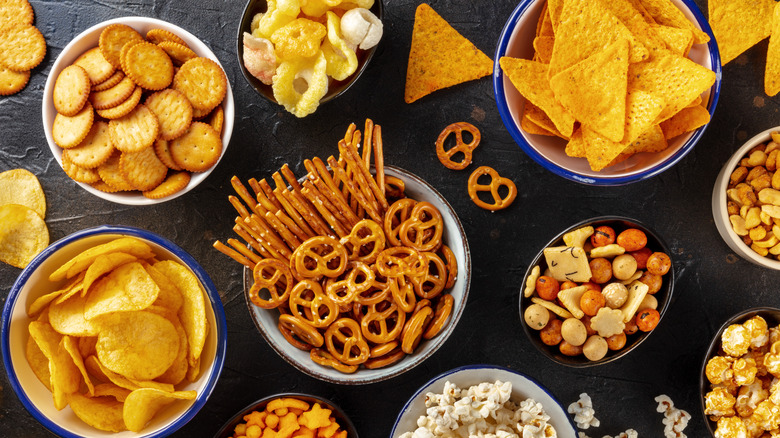 chips, crackers, and pretzels