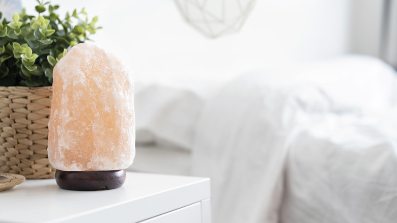 Salt lamp on nightstand