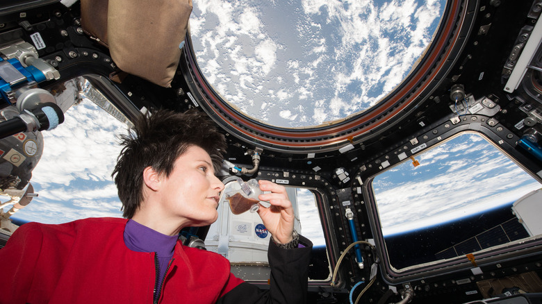 NASA astronaut drinking espresso in space