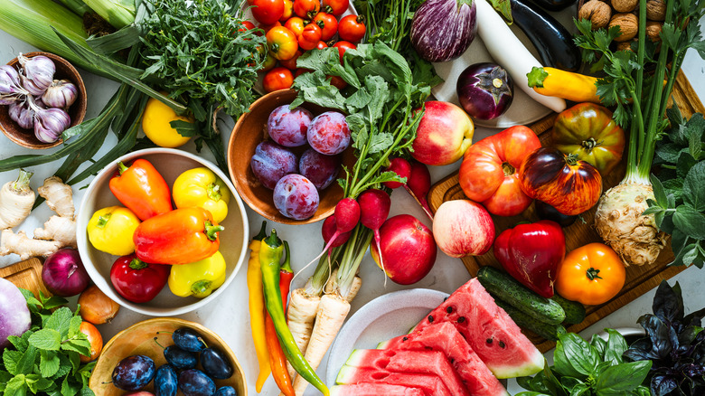 Assorted colorful fruits and vegetables