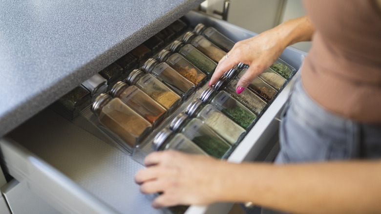 Spice jars in drawer