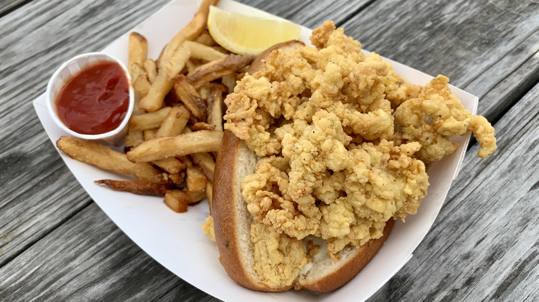 Fried clam roll with fries