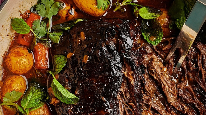 braised pot roast in pot