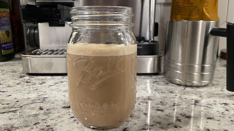 latte in mason jar