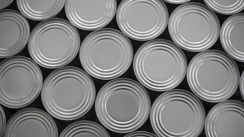 Tops of tin food cans