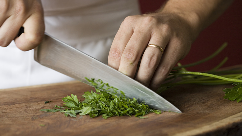 Chopping fresh parsley