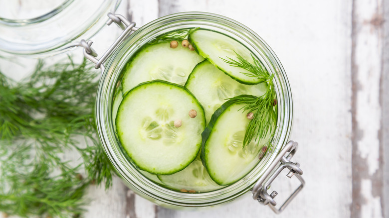 Homemade pickle chips in jar