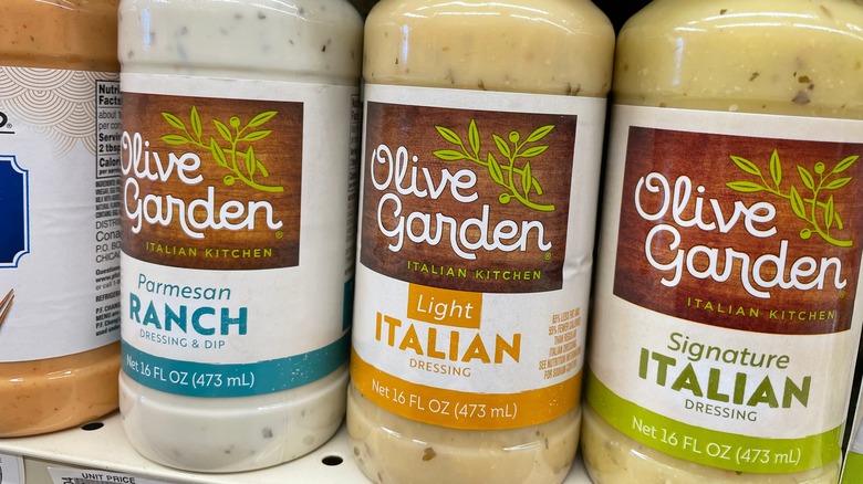 Bottles of Olive Garden salad dressing