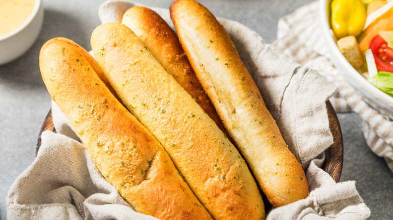 a bowl of breadsticks
