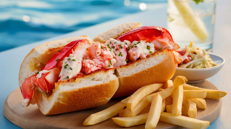 A lobster roll and fries