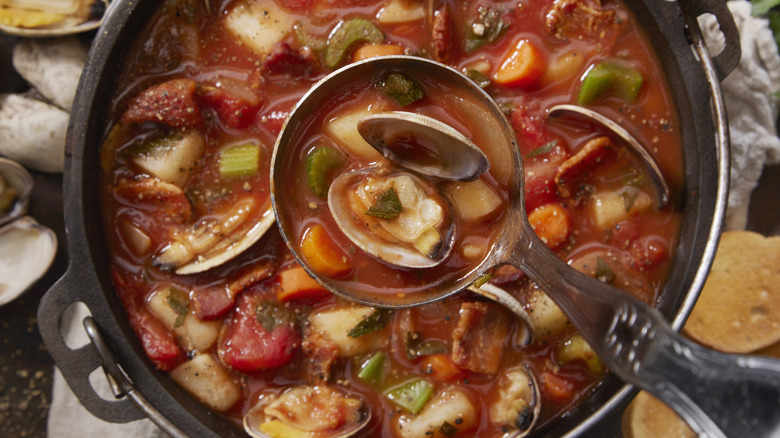 Spoonful of Manhattan chowder pot