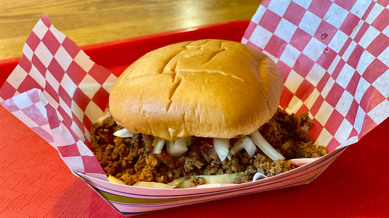 Maid Rite sandwich on tray