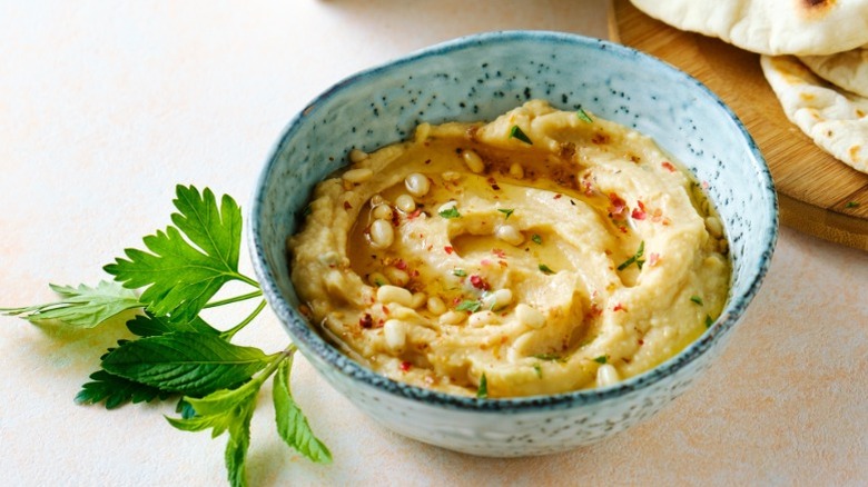 Pine nut butter and hummus in bowl