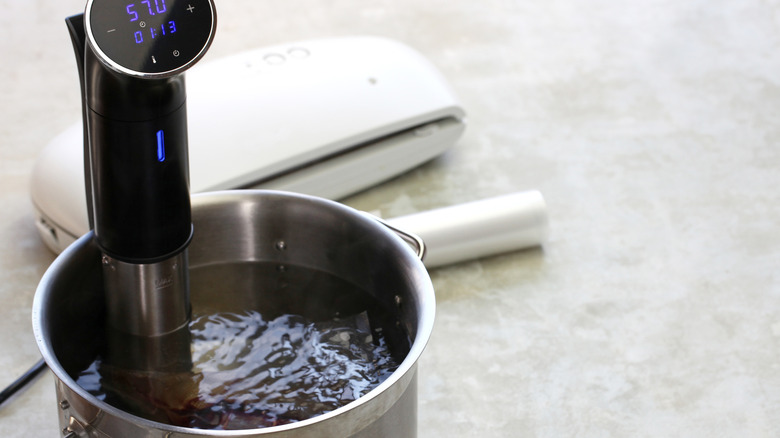 pot for sous vide filled with water