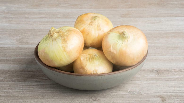 Vidalia onions in ceramic bowl
