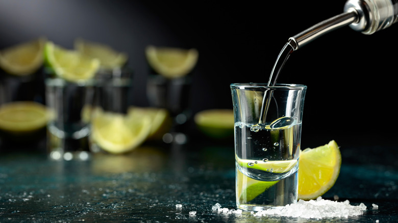 tequila poured into glass
