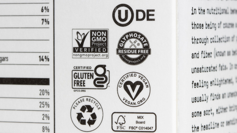 close-up of certifications on product label