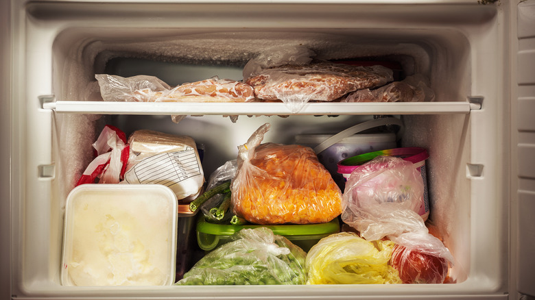 Open freezer full of food