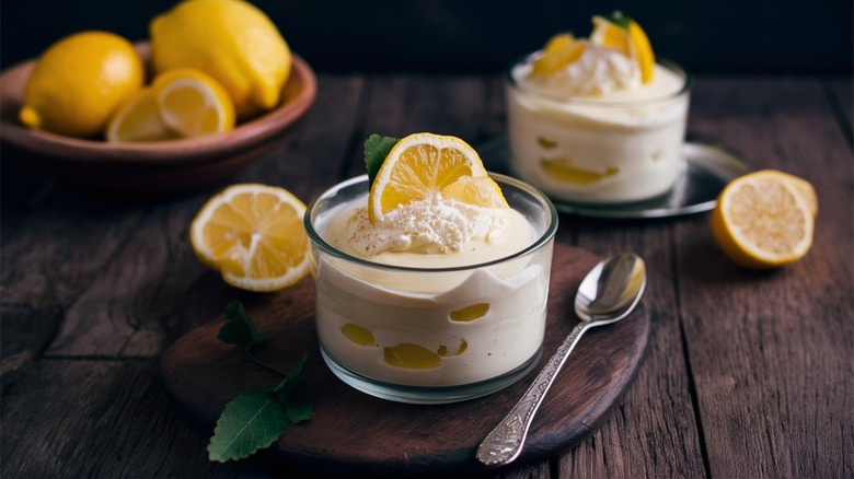 Two glasses of lemon mousse