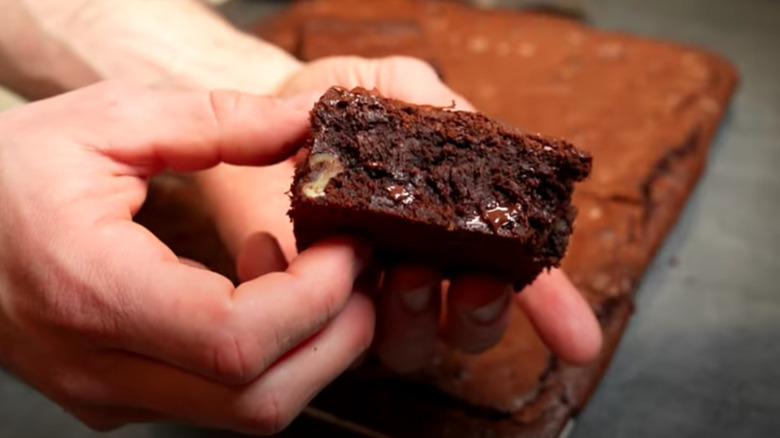 Hand holding a brownie