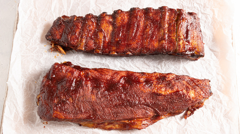 Baked and glazed bbq baby ribs