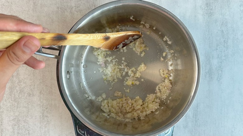 diced shallot in saucepan