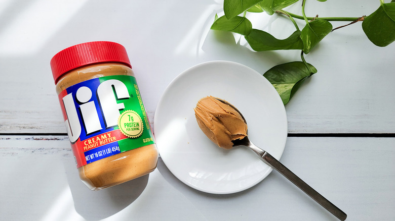 Jif peanut butter on counter