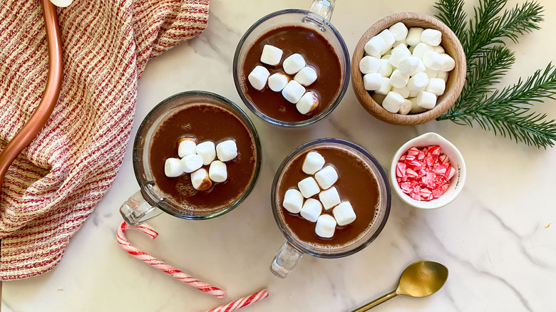 hot chocolate with marshmallows, top down view