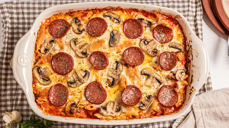 baked pepperoni mushroom casserole