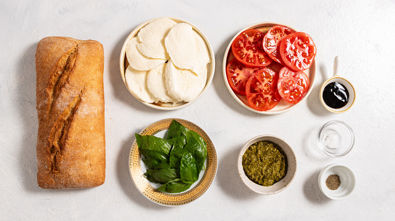 Ingredients for a pesto caprese panini recipe