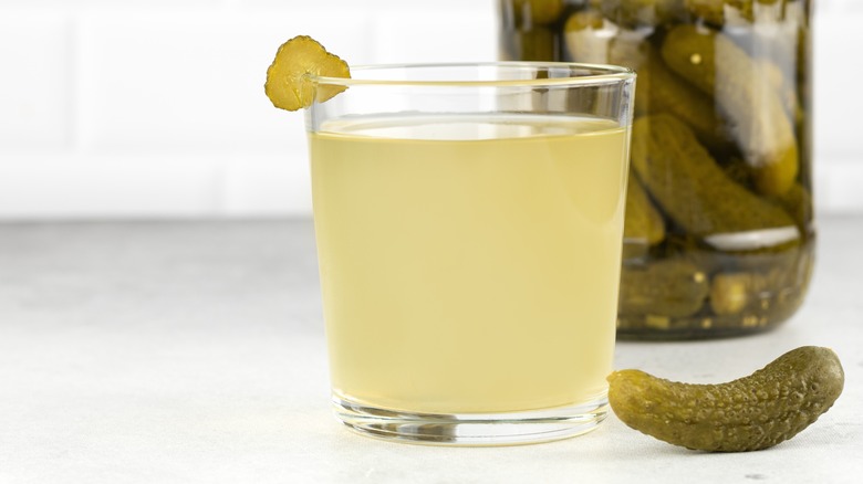 Glass of pickle juice