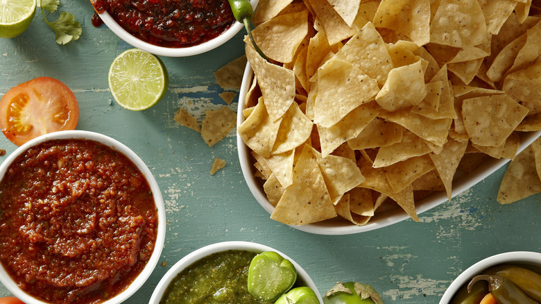 Chips with various salsas